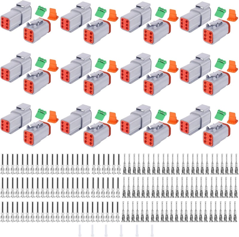 Cedolio 198PCS 6 Pin Way Deutsch DT Gray Connector 12 Set，Size 16 Solid Contacts Waterproof Electrical Wire Connector with Seal Plug for Truck, Off-Road Vehicles, Marine, Motorcycle Wiring. - Image 1